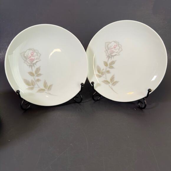 Noritake Edenrose 4 Bread & Butter Plates Gray/Pink/White Roses VTG - Picture 9 of 11